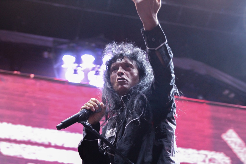 Lead Singer of Anthrax pumps up the crowd during the show. Lily Anderson/Sentinel